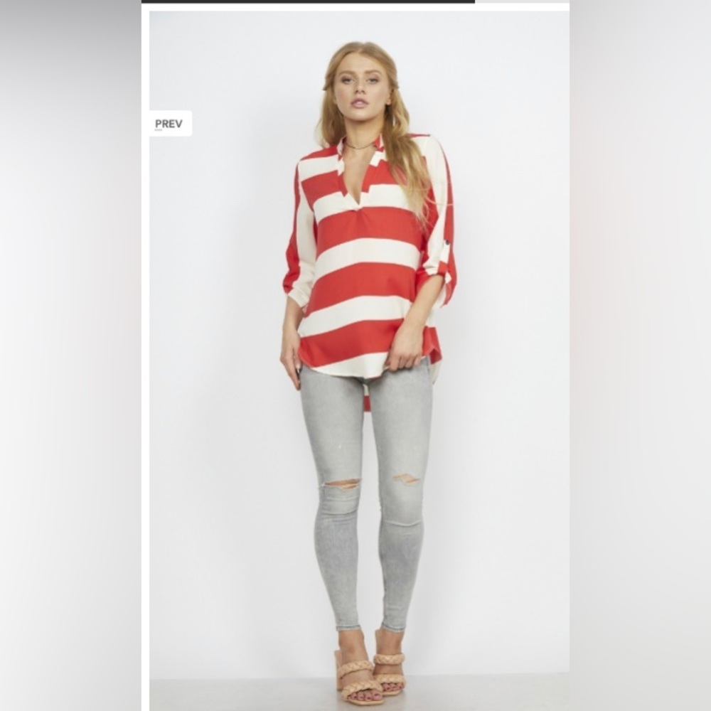 Collection Ladies Striped Cuff Sleeve Top Made In Mexico Size S, L,M